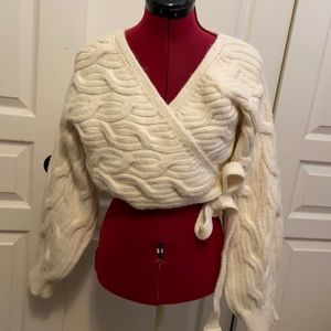 NEW Zara Cropped Wrap Sweater White Size S